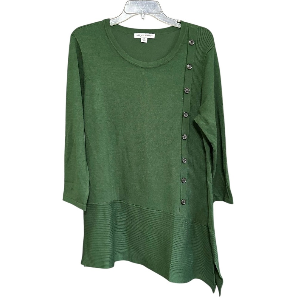 99 Jane Street Womens XL‎ Forest Green Asymmetrical Button Side Ribbed Knit Top
